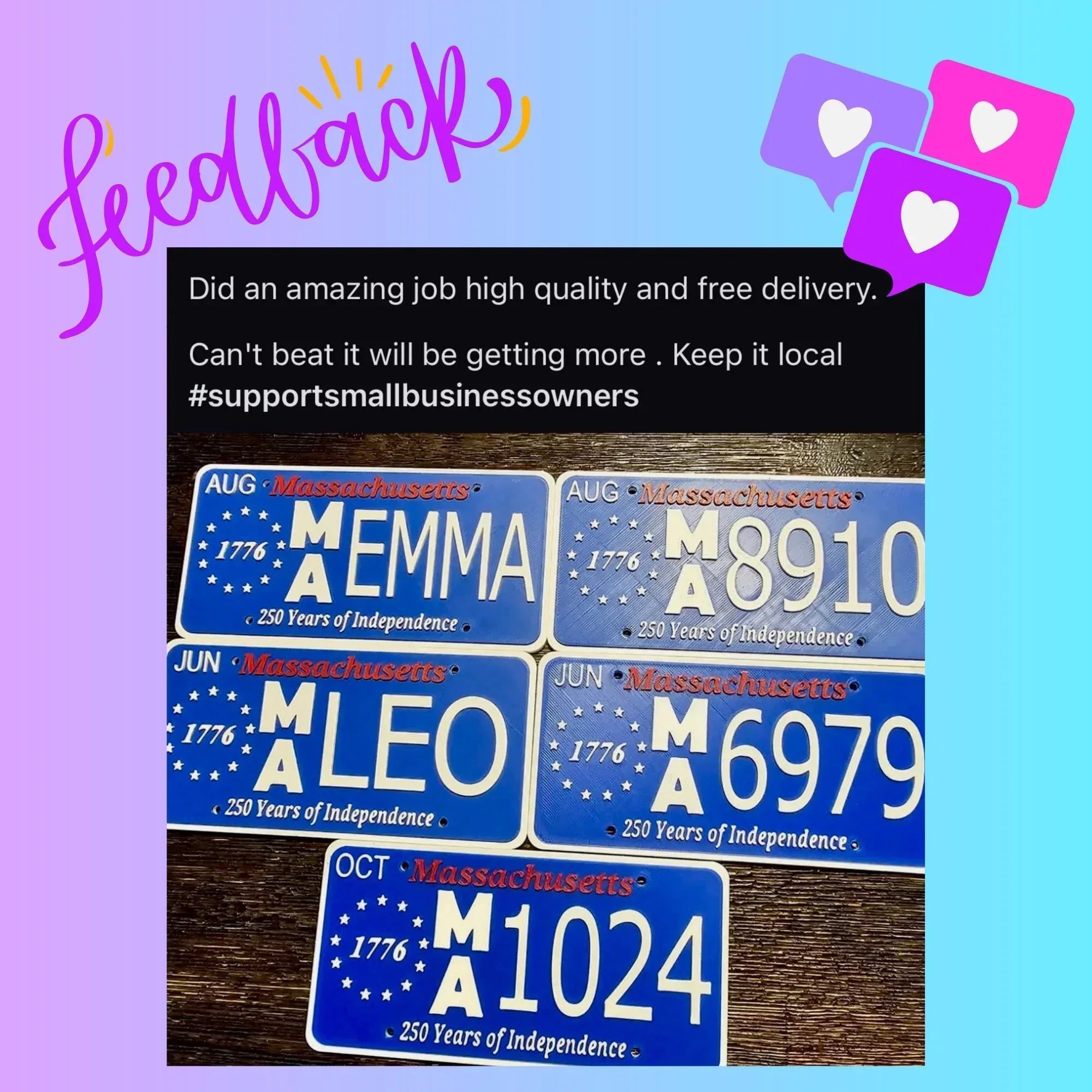 Custom Massachusetts License Plate 250th Anniversary